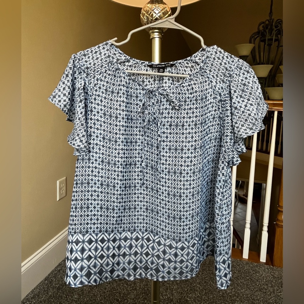 Blue and white satin blouse!